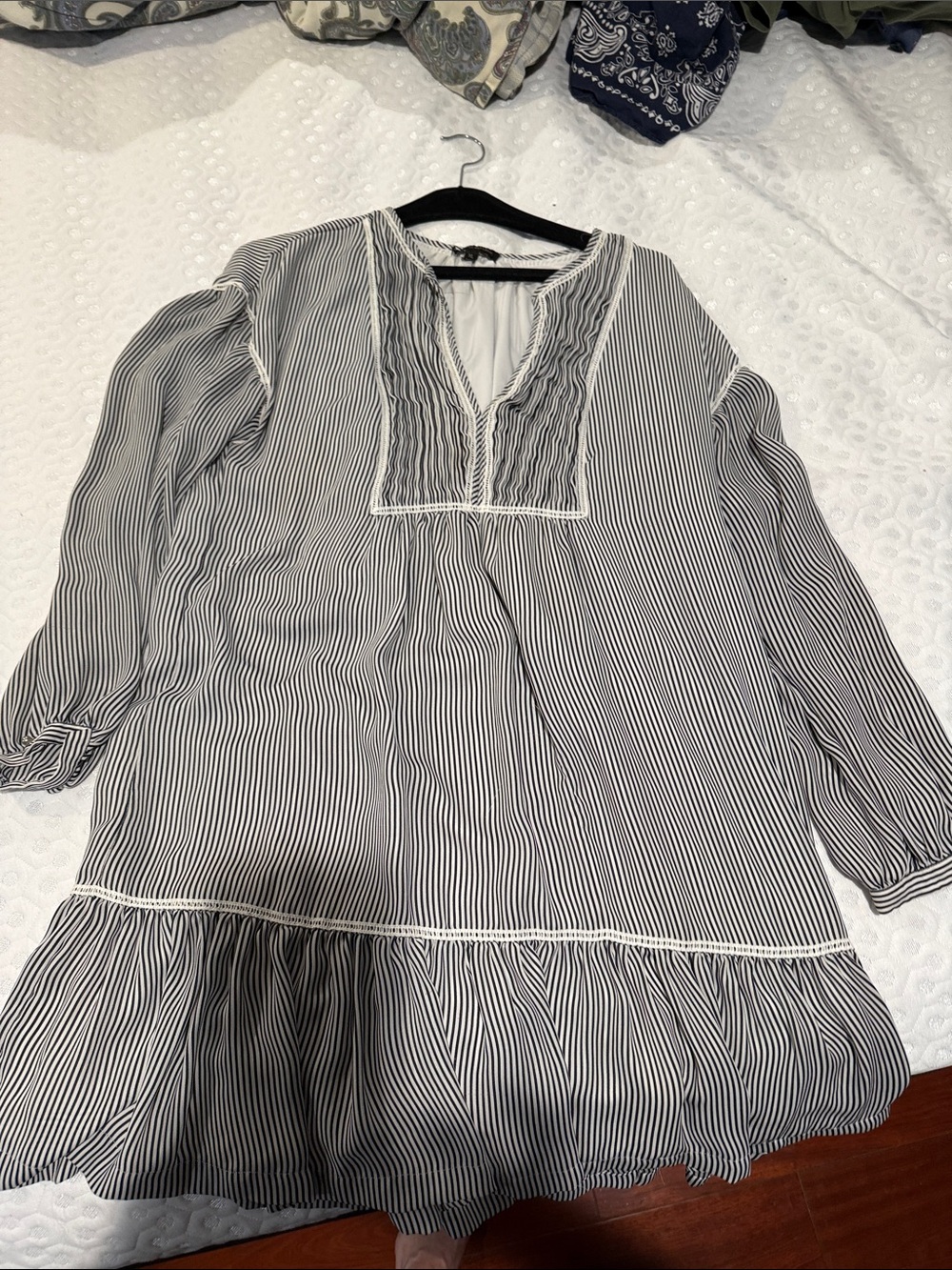 Banana Republic Black and White Striped Long Sleeve Tunic Dress